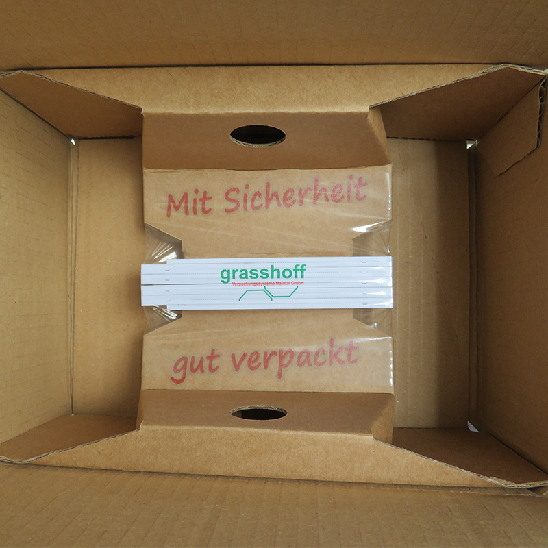 Bedruckte Korrvu Fixierverpackung, Beispiel Werbegeschenk